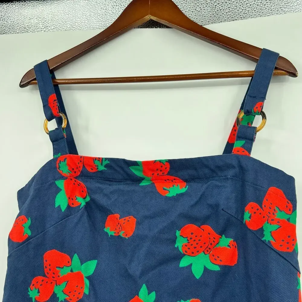 Anthropologie Maeve Square Neck Shift Strawberry Dress size Small In BlueBy - Picture 7 of 11